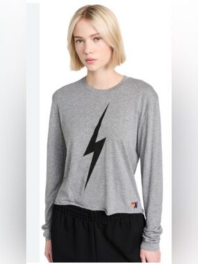 Aviator Nation Grey Lightning Bolt Long-Sleeve Women's Top